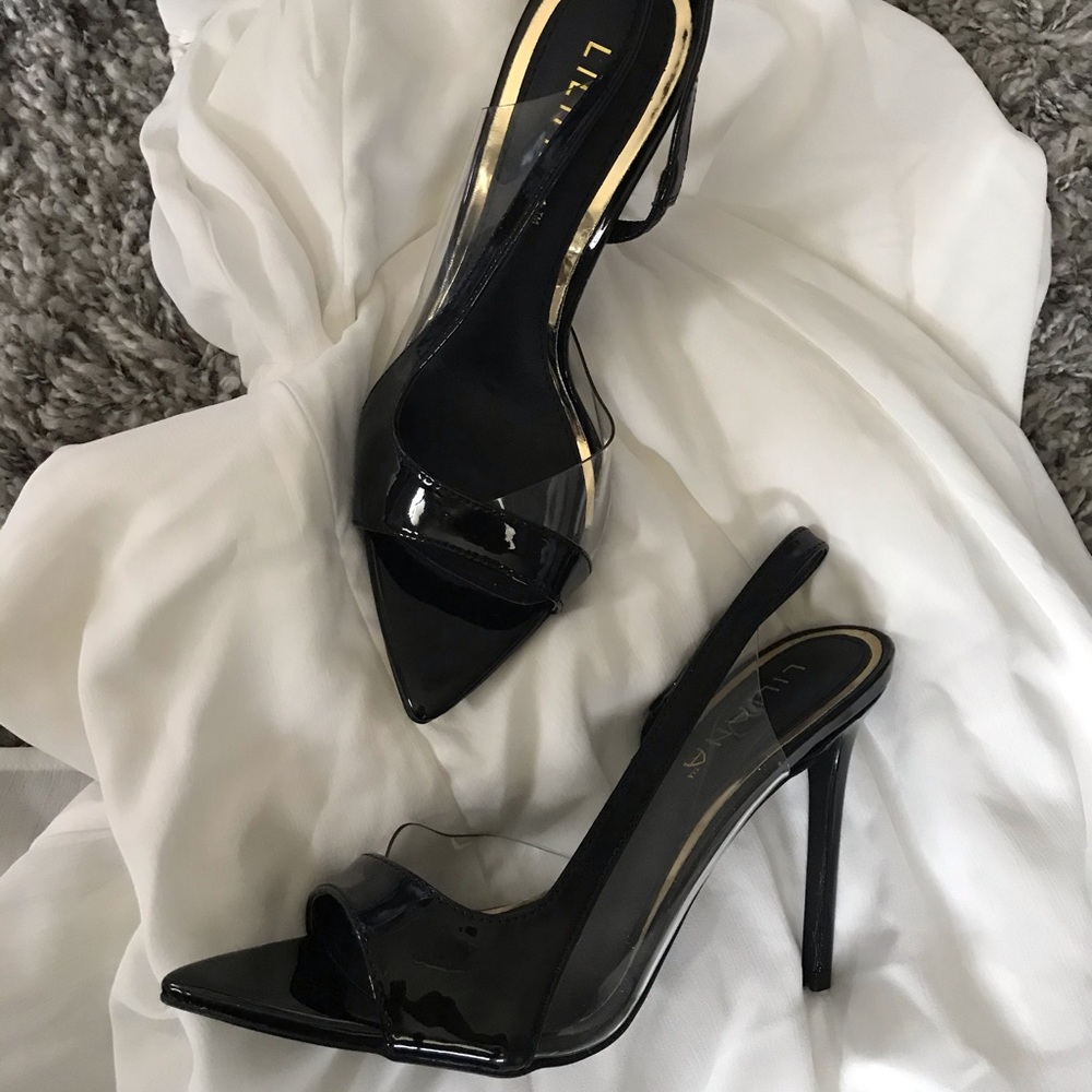 Clear and black heels